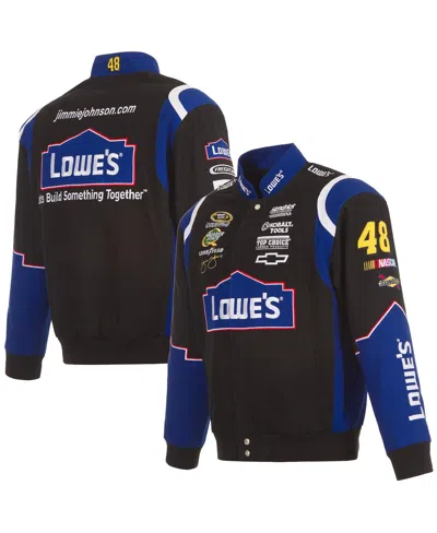 JH DESIGN MEN'S BLACK JIMMIE JOHNSON LOWE'S TWILL DRIVER UNIFORM FULL-SNAP JACKET