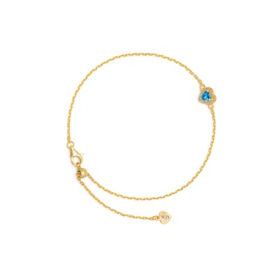 JIAYING WANG WJY STUDIO LONDON WOMEN'S GOLD / BLUE BIRTHSTONES TOPAS HEART GOLD PLATED ADJUSTABLE BRACELET / ANKLET