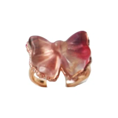 JIAYING WANG WJY STUDIO LONDON WOMEN'S GOLD BOW HANDMADE ENGRAVED NATURAL FLUORITE RING