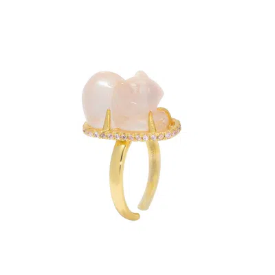 JIAYING WANG WJY STUDIO LONDON WOMEN'S GOLD / PINK / PURPLE HANDMADE ENGRAVED MOUSE PINK CRYSTAL GEMSTONES RING