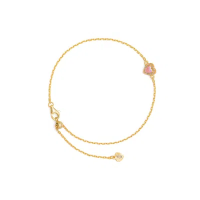 JIAYING WANG WJY STUDIO LONDON WOMEN'S PINK / PURPLE BIRTHSTONE PINK OPAL LOVE HEART ADJUSTABLE BRACELET ANKLET