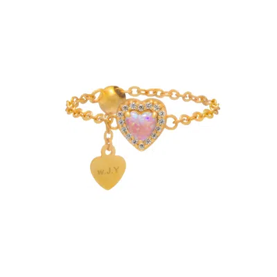 JIAYING WANG WJY STUDIO LONDON WOMEN'S PINK OPAL BIRTHSTONES LOVE HEART ZIPPER GOLD RING