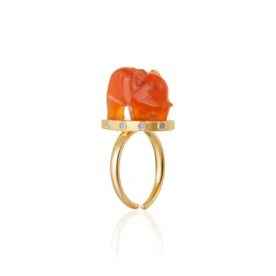 JIAYING WANG WJY STUDIO LONDON WOMEN'S RED / GOLD HANDMADE ENGRAVED ELEPHANT RED AGANT GEMSTONES RING