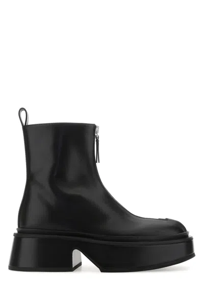 JIL SANDER BLACK LEATHER ANKLE BOOTS