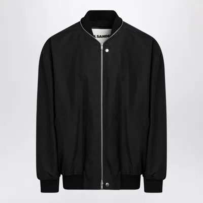 JIL SANDER JIL SANDER BLACK ZIP BOMBER JACKET IN COTTON