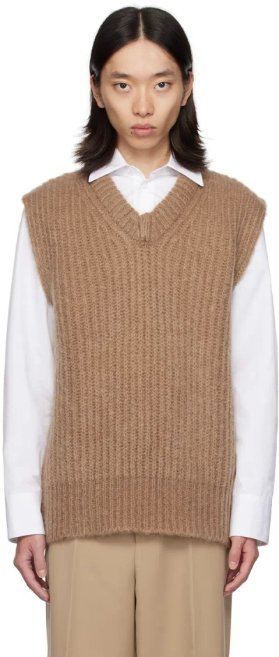 JIL SANDER BROWN V-NECK VEST