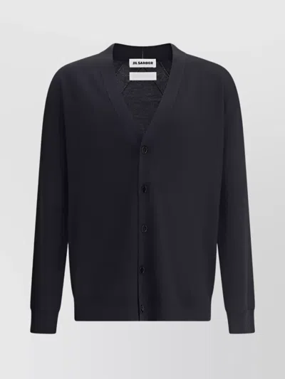 JIL SANDER CLEAN V-NECK WOOL CARDIGAN WITH RIBBED FINISH