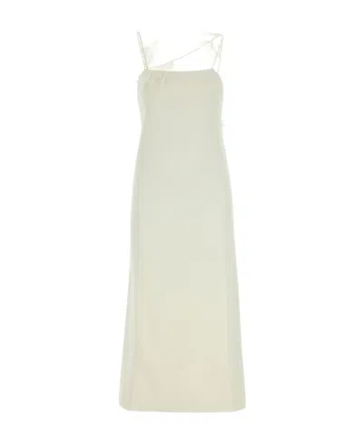 JIL SANDER JIL SANDER FEATHER-TRIM SQUARE NECK SLIP DRESS