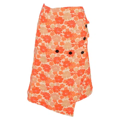 JIL SANDER FLORAL-JACQUARD MIDI WRAP SKIRT IN ORANGE POLYESTER