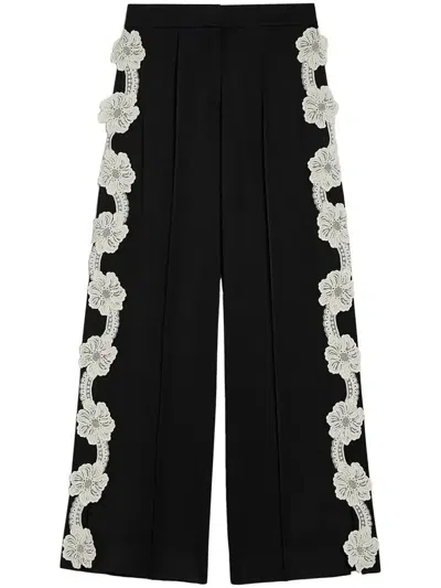 JIL SANDER BLACK EMBROIDERED LACE TROUSERS