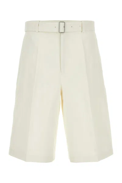 JIL SANDER IVORY LINEN BERMUDA SHORTS