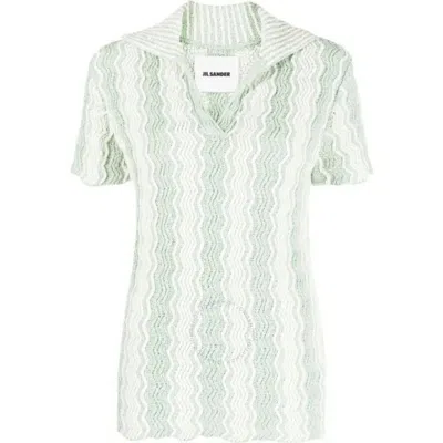 JIL SANDER OPEN BOX - JIL SANDER LADIES ACID GREEN COTTON-BLEND KNIT POLO TOP