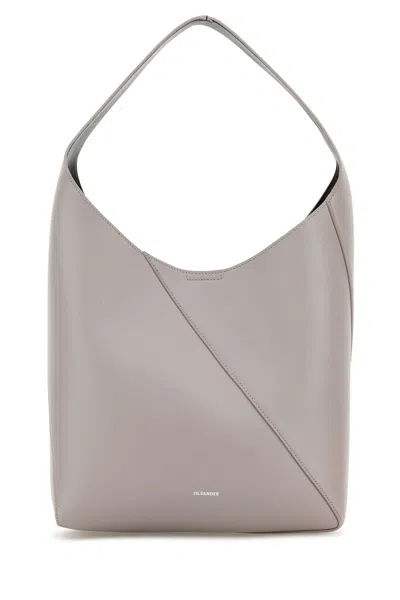 JIL SANDER LIGHT GREY LEATHER MEDIUM VERTIGO SHOULDER BAG