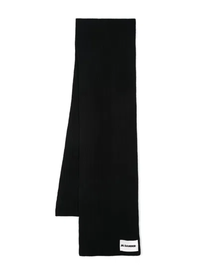 JIL SANDER LOGO-APPLIQUÉ WOOL SCARF