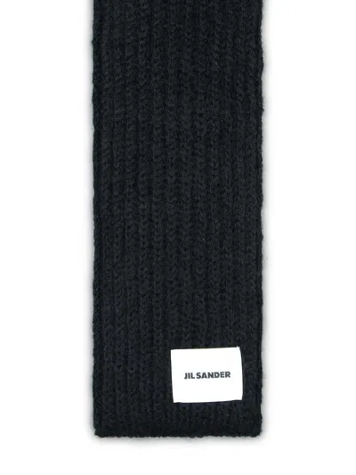 JIL SANDER JIL SANDER BRUSHED LOGO-PATCH SCARF