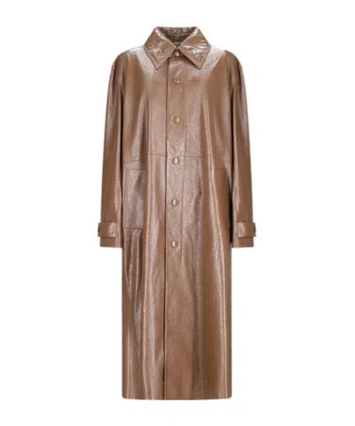 JIL SANDER BUTTONED-UP LEATHER COAT