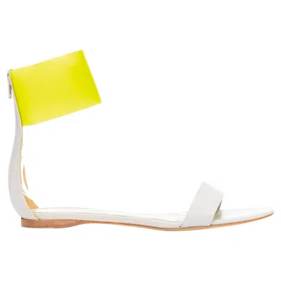 JIL SANDER NEON YELLOW RUBBER ANKLE STRAP LEATHER FLAT SANDALS