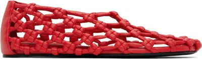 JIL SANDER RED HAND-KNOTTED BALLERINA FLATS