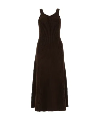 JIL SANDER JIL SANDER RIBBED KNITTED FLARED MIDI DRESS