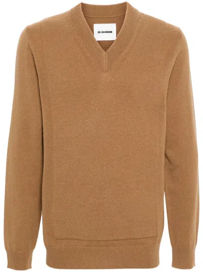 JIL SANDER V-NECK RIBBED-KNIT JUMPER