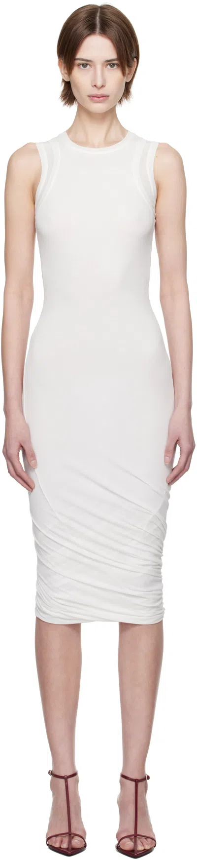 JIL SANDER WHITE SLEEVELESS TWISTED MIDI DRESS
