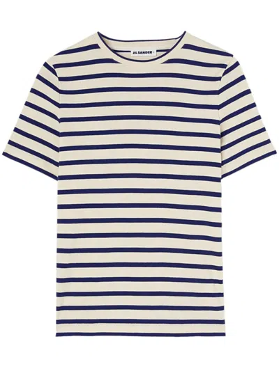 JIL SANDER WOMEN WHITE STRIPED T-SHIRT, XS LUXURY T-SHIRTS FOR WOMEN DARVEYS