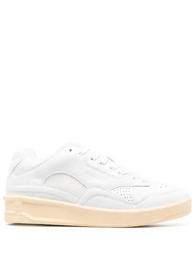 JIL SANDER WOMEN WHITE WHITE BASKET LOW-TOP LEATHER SNEAKERS, 7.5 LUXURY SNEAKERS FOR WOMEN DARVEYS
