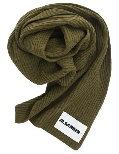 JIL SANDER WOOL SCARF WITH PATCH