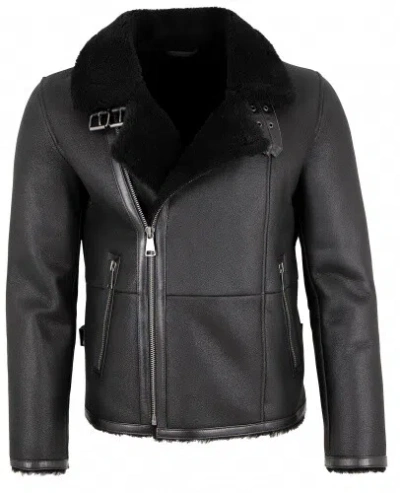JILANI JILANI - HERREN ECHTLEDER LAMMFELLJACKE LEDERJACKE SCHWARZ