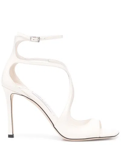 JIMMY CHOO AZIA SANDALS IN MILK WHITE PATENT LEATHER