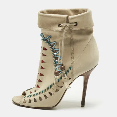 JIMMY CHOO BEIGE SUEDE EMBELLISHED 'ZANZIBAR' CUT-OUT BOOTIES SIZE 38