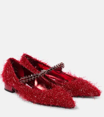 JIMMY CHOO BING TINSEL-EMBELLISHED MARY JANE FLATS