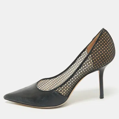 JIMMY CHOO BLACK LEATHER AND MESH LOVE PUMPS SIZE 37