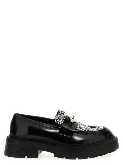 JIMMY CHOO WOMEN BLACK MARLOW DIAMOND LOAFERS, 4.5 LUXURY LOAFERS & DRIVERS FOR WOMEN DARVEYS