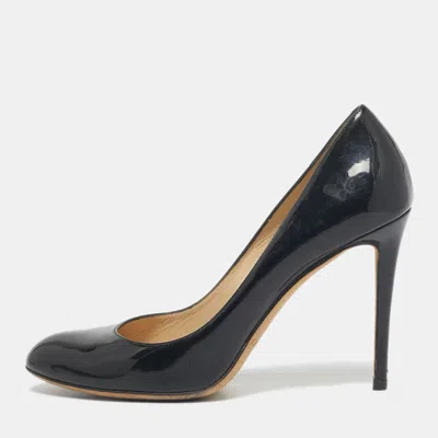 JIMMY CHOO BLACK PATENT LEATHER GEORGIA ROUND TOE PUMPS SIZE 38.5