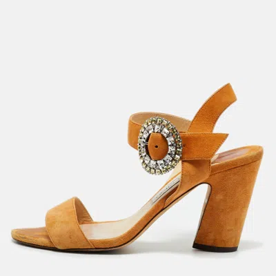 JIMMY CHOO BLACK SUEDE CRYSTAL EMBELLISHED MISCHA SANDALS SIZE 39