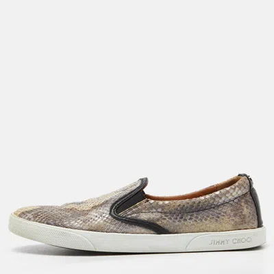 JIMMY CHOO BROWN/BLACK SNAKESKIN EMBOSSED BROOKLYN SLIP ON SNEAKERS SIZE 37