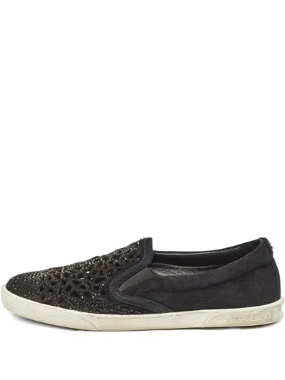 JIMMY CHOO CRYSTAL-EMBELLISHED SLIP-ON SNEAKERS