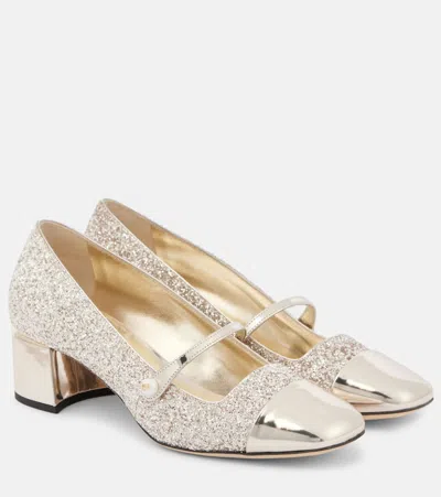 JIMMY CHOO ELISA 45 GLITTER AND LEATHER PUMPS