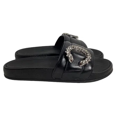 JIMMY CHOO FALLON SLIDES IN BLACK LEATHER