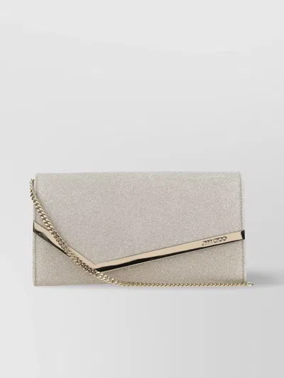 JIMMY CHOO GLITTER COVERED ENVELOPE CLUTCH WITH CHAIN STRAP