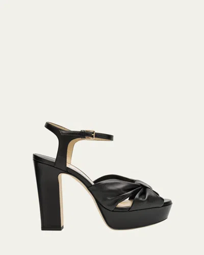 JIMMY CHOO HELOISE LEATHER KNOT PLATFORM SANDALS