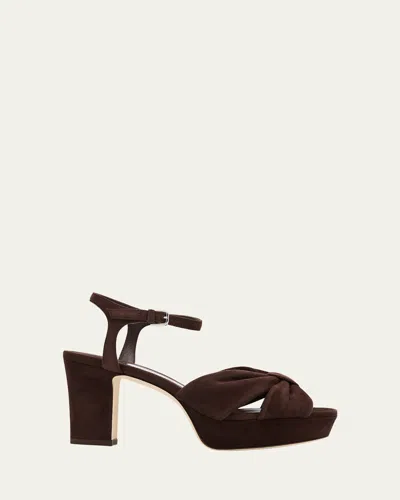 JIMMY CHOO HELOISE SUEDE KNOT PLATFORM SANDALS