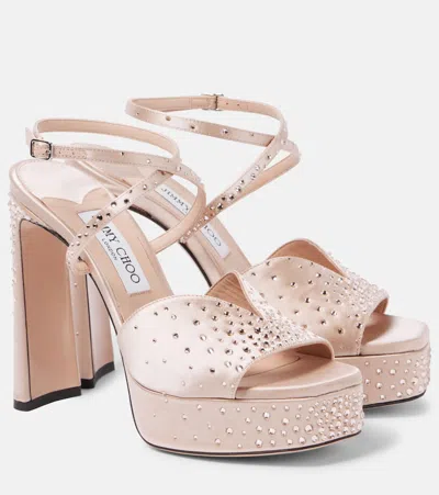 JIMMY CHOO KARLI 125 SATIN PLATFORM SANDALS