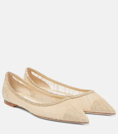 JIMMY CHOO LOVE GLITTER TULLE BALLET FLATS