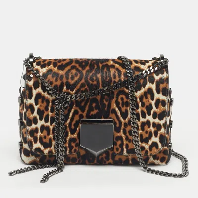 JIMMY CHOO MULTICOLOR LEOPARD PRINT CALF HAIR LOCKETT PETITE SHOULDER BAG