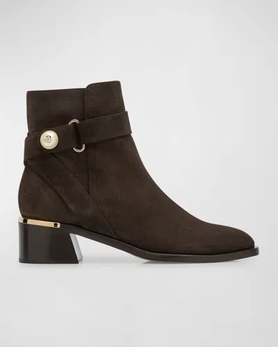 JIMMY CHOO NOOR SUEDE PEARLY-BUTTON ANKLE BOOTIES
