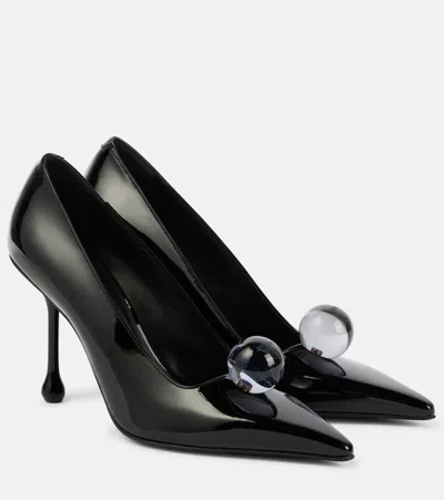 JIMMY CHOO ORB 95 EMBELLISHED PATENT LEATHER PUMPS