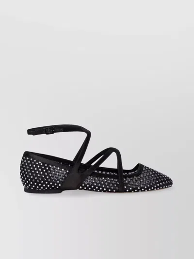 JIMMY CHOO POINTED TOE MESH STUDDED BALLERINA SHOES