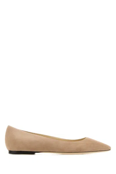 JIMMY CHOO POWDER PINK SUEDE ROMY FLAT BALLERINAS